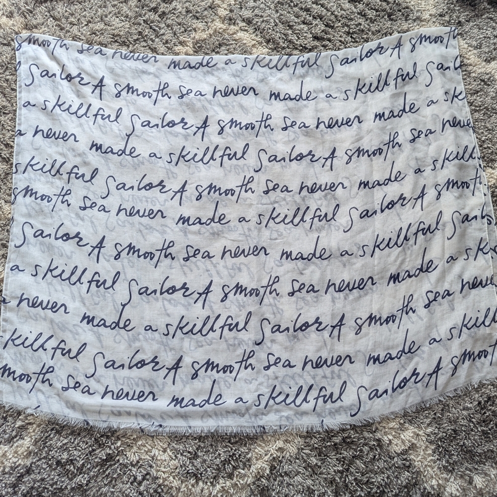 Charming Charlie White & Blue Script Quote Scarf